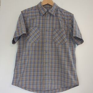 Levi's Shirt Mens Medium Pearl Snap Blue Plaid Short Sleeve Western Cowboy